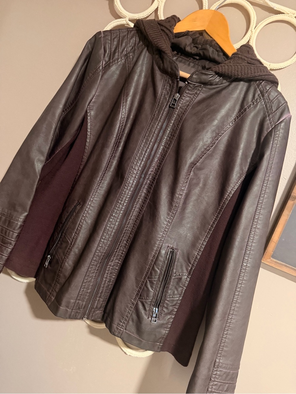 Maurices Dark Brown Women's Faux Leather Hooded Jacket